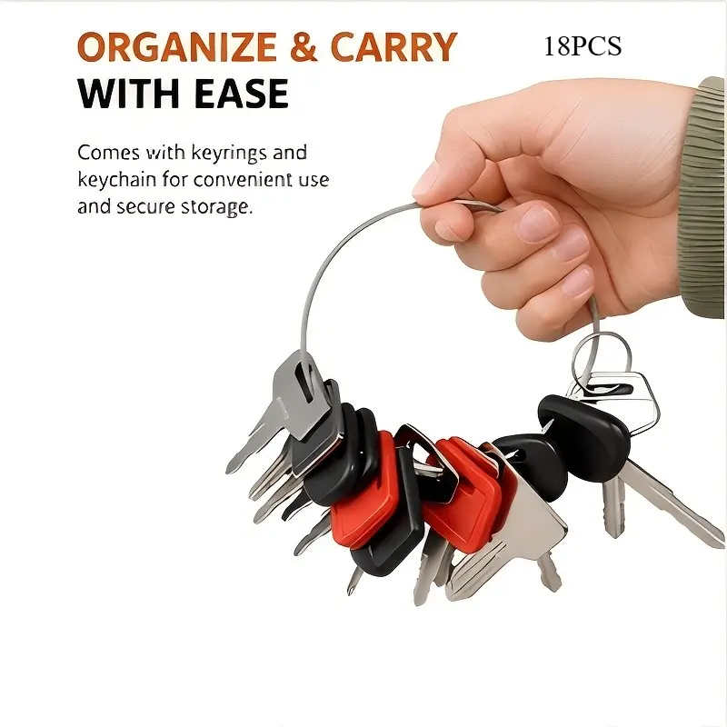 18PCS Universal Heavy Equipment Ignition Key Set – Multi-Model Construction Machinery Start Keys (Includes Key Fob and Ring) – Suitable for Excavators, Loaders, Forklifts, and Tractors