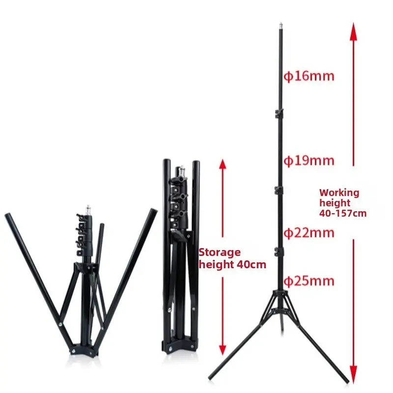 Telescopic Lighting Tripod, Foldable Reinforced Metal Support Stand with 1/4" Universal Screw, ideal for live streaming, selfies, video shooting and backdrop frame assembly.