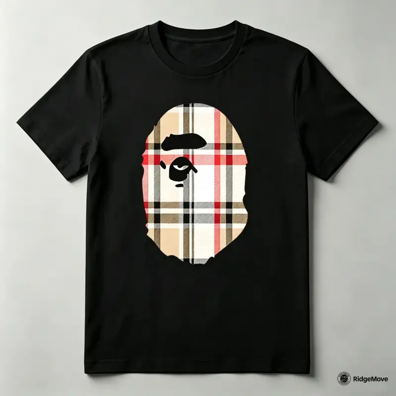 Plaid Ape Graphic T-Shirt, Retro Monkey Head Y2K Streetwear Tee, Unisex Crew Neck Short Sleeve Casual Shirt