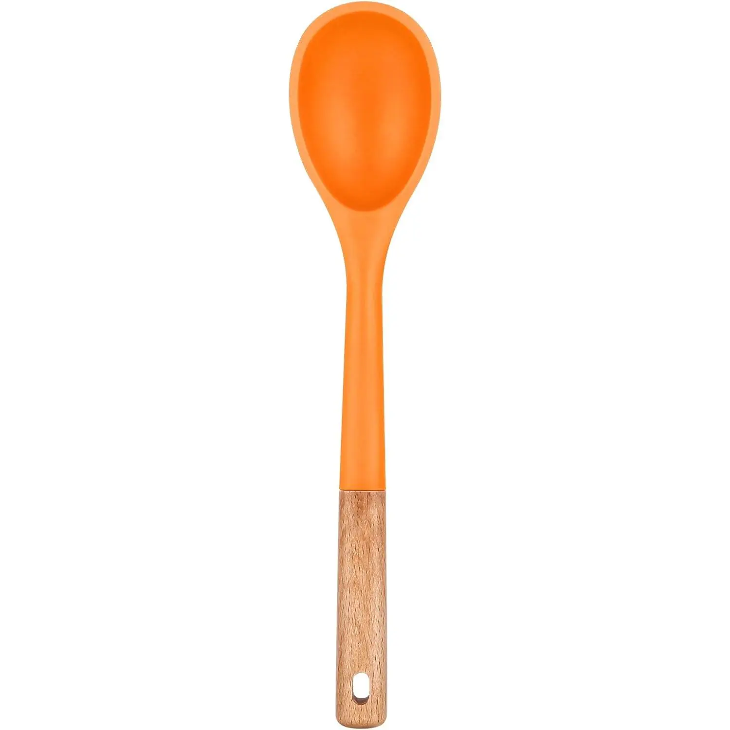 Large  Cooking Spoons, Nonstick Solid Wooden Handle Spoon, Heat Resistan  Kitchen Spoons for Cooking, Serving, Basting, Mixing, 13.2inch (ORANGE)