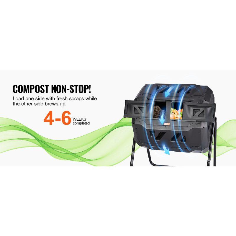 VEVOR Compost Bin, 43-Gal Dual Chamber Composting Tumbler, Large Tumbling Rotating Composter with 2 Sliding Doors and Steel Frame, BPA Free Composter Bin Tumbler for Garden, Kitchen, Yard, Outdoor