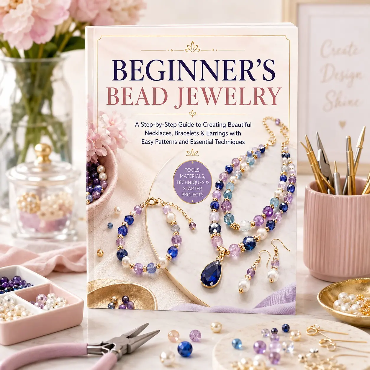 Beginner’s Bead Jewelry Guide, Necklace Bracelet Earring Making Tutorial, Basic Patterns and Techniques, Handmade Gift Book