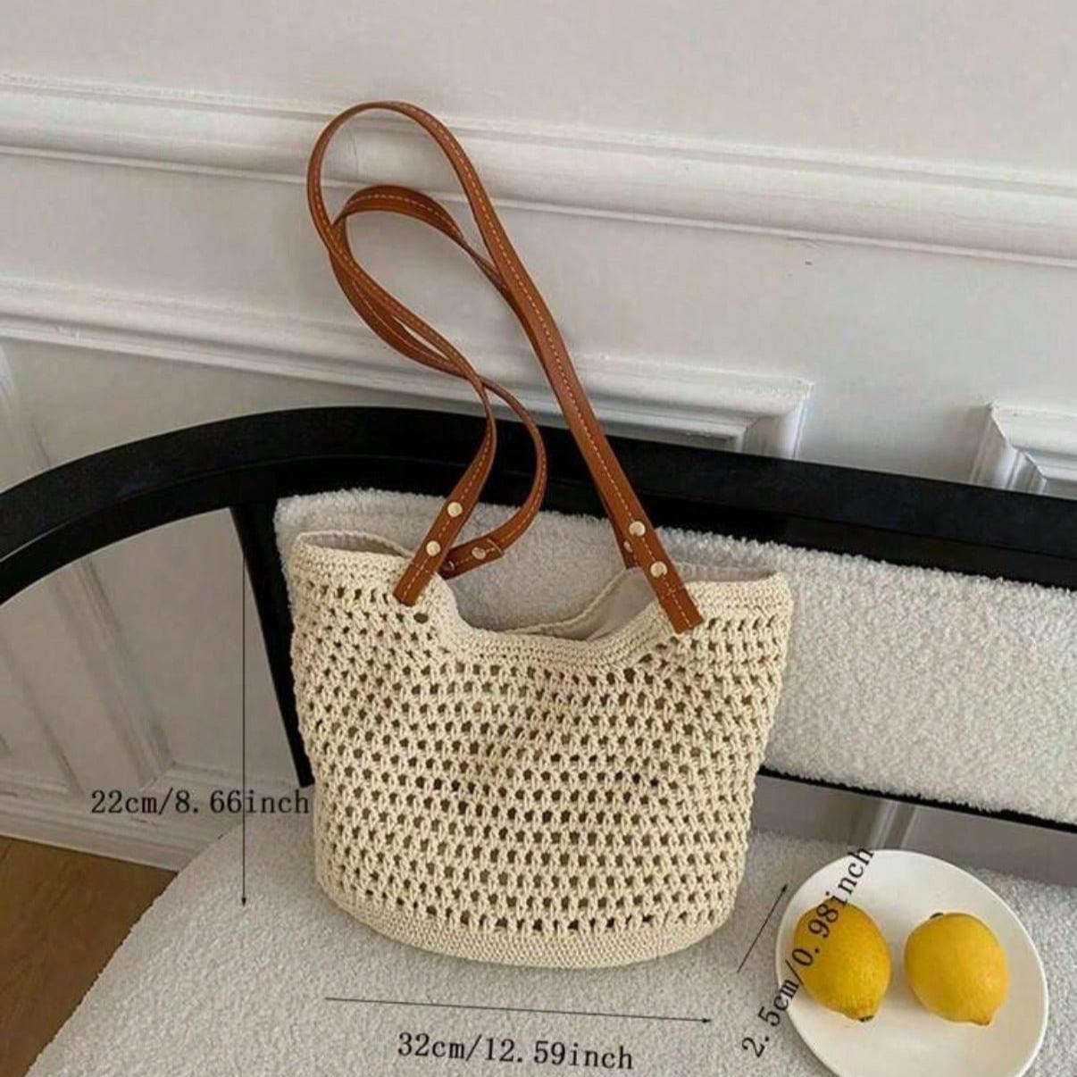 Woven Beach Bag Versatile Shoulder Bag,New Arrival Women Tote Bag,Everyday bag,School Bookbag, Portable Foldable Business Casual Bag Perfect for Beach Vacation,Suitable for Teens,Girls,Women,Commuting School