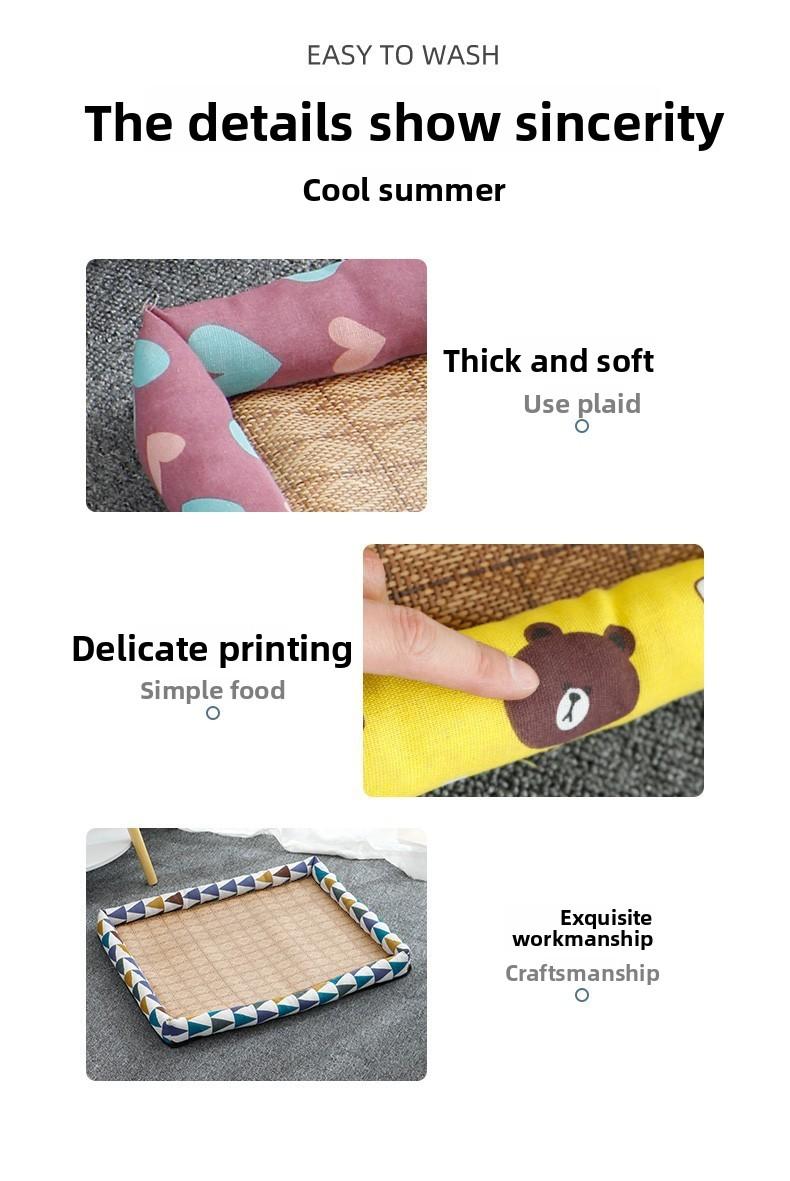 SoPets Cooling Pet Bed Mat for Summer Breathable Hemp Dog Bed with Non Slip Bottom Square Dog Crate Pad for All Seasons Indoor Outdoor Use