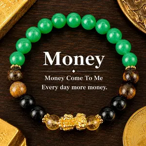 Arpurraina Feng Shui Pixiu Money Attraction Bracelet with Citrine, Green Aventurine & Tiger Eye Crystals,  Wealth Crystal Healing Bracelet for Prosperity, Abundance, Good Luck, Success & Protection,Pi Yao,Positive Energy, Spiritual Jewelry