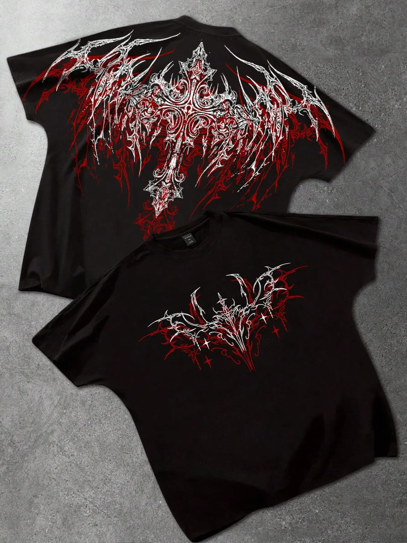 Men's Gothic Thorn Cross Print T-Shirt, Menswear, Loose Round Neck Short Sleeve, Streetwear Hip Hop Style, Retro Fashion, Gift Idea, Unisex Couples Wear, Aesthetic Graphic Tee