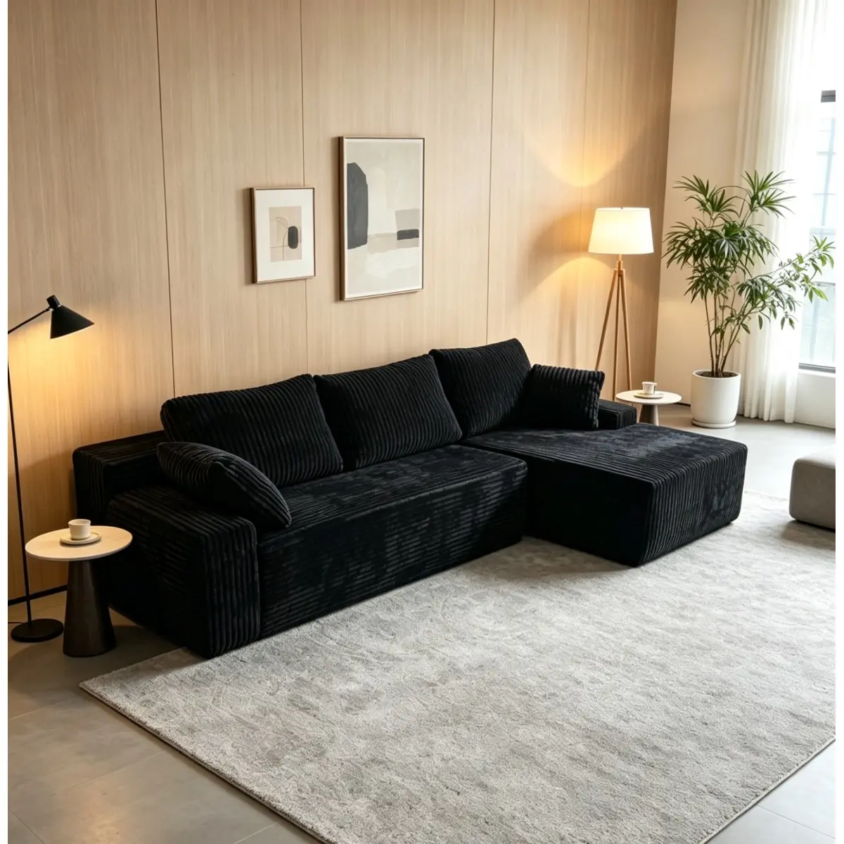 96" Compressed L-Shape Sofa Black Right Corner Facing sofa