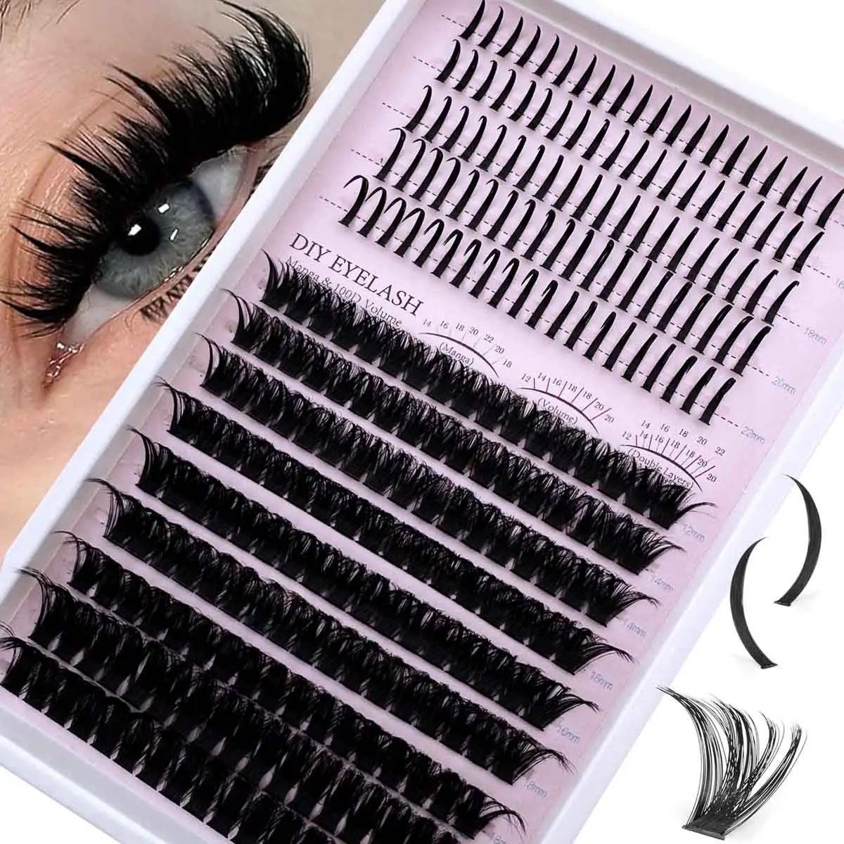 80D 100D Curly D-Curly Eyelash Cluster+Fairy Hair Kit Russian Eyelash Nails Extended Individual 12-20MM DIY Extended Eyelash Nails, 2 Styles Eyelash Clusters, Diy Eyelash Extensions