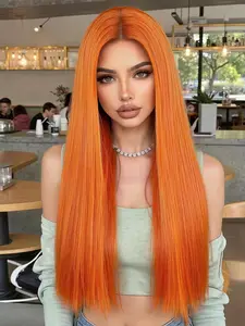 28 Inch Long Straight Synthetic Wig Ginger Color Middle Part Wig, Heat Resistant Hair Replacement Wig for Women Daily Party Cosplay Valentine's Day