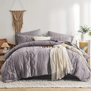 5/7 Pcs Boho Comforter Sets, Geometric Textured Tufted Bed in a Bag, Twin/Full/Queen/King Size, Soft Microfiber Lightweight All Season Bedding Set