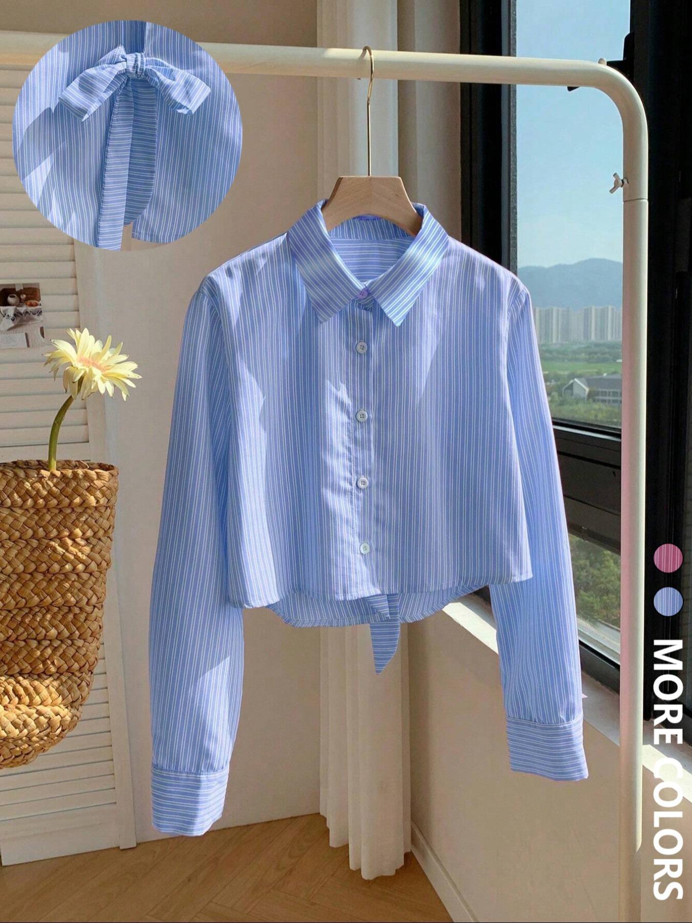Women's Striped Print Shirt, Casual Comfy Shirt, Casual Long Sleeve Collared Top for Daily Wear, Ladies Clothes for All Seasons