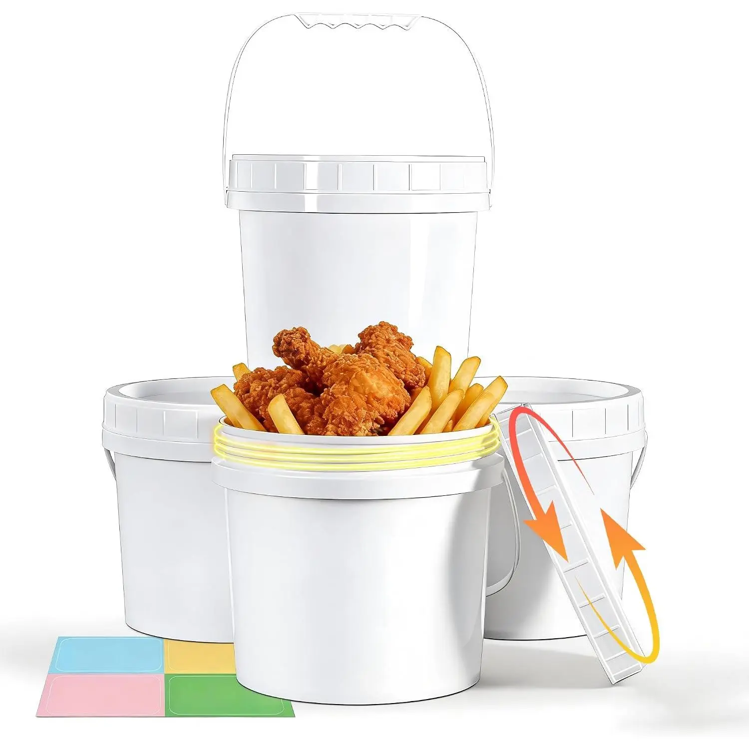 4 Pack 1 Gallon Plastic Buckets with Screw Lids & Handle, Food Grade Storage Containers for Kitchen, Freezer - Reusable White Plastic Bucket Set
