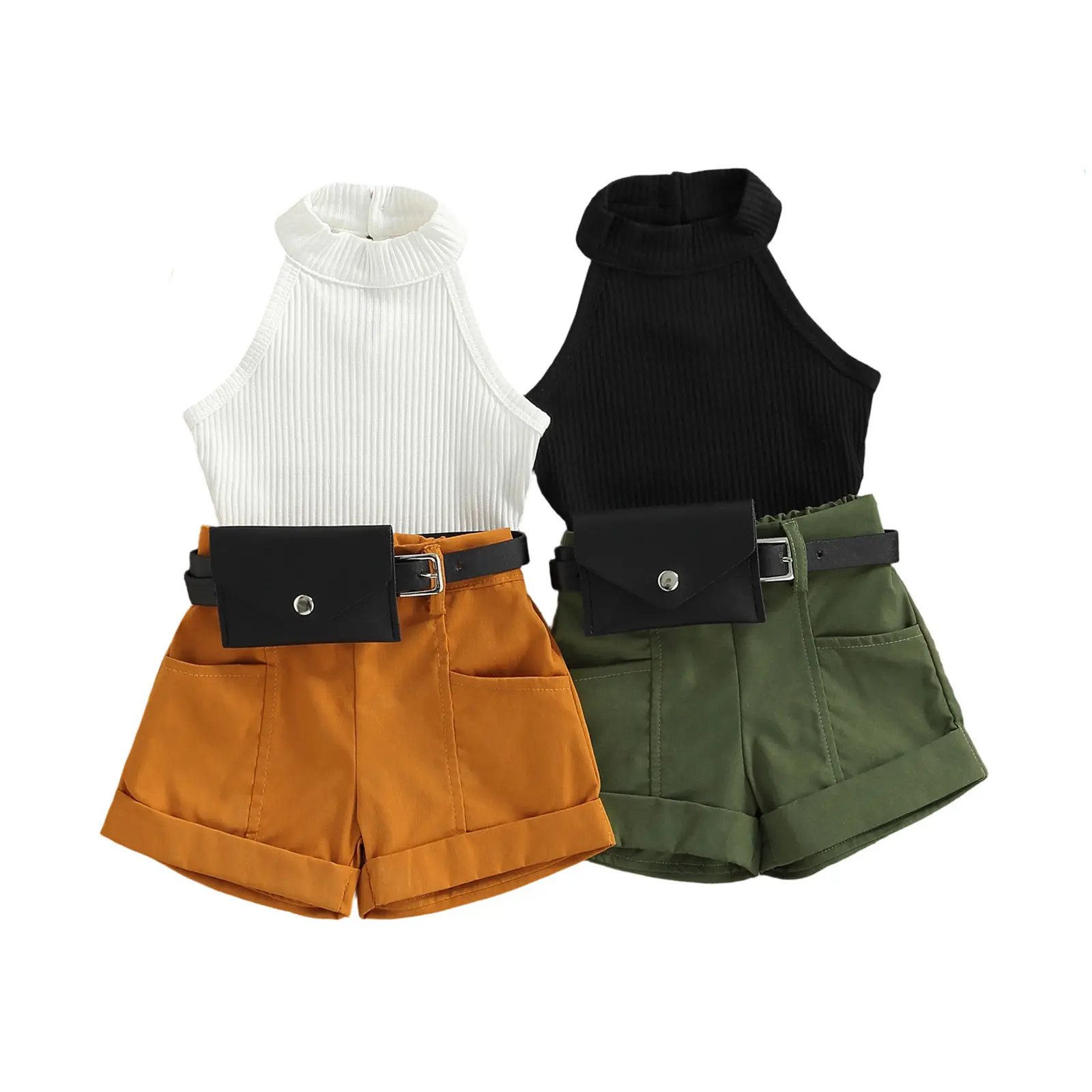 Toddler Baby Little Girls 3PCS Summer Outfits Sleeveless Halter Tops + Shorts + Waist Bag Set 6M-4T Toddler Baby Little Girls 3PCS Summer Outfits Sleeveless Halter Tops + Shorts + Waist Bag Set 6M-4T