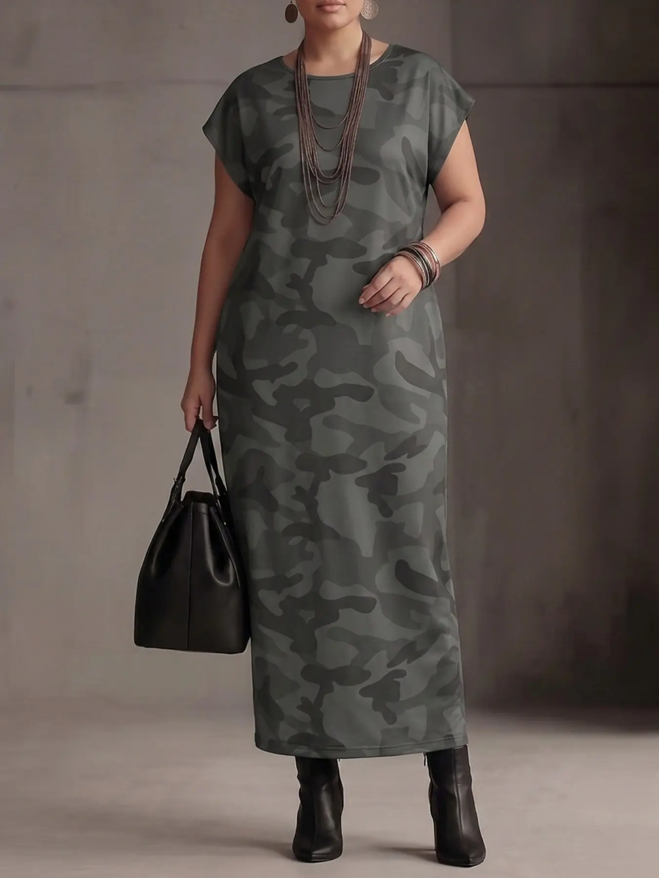 Plus Size Camouflage Print Loose Dress for Women, Cool Casual Day Style, Perfect for Daily Outing & Office Wear, Comfortable and Stylish