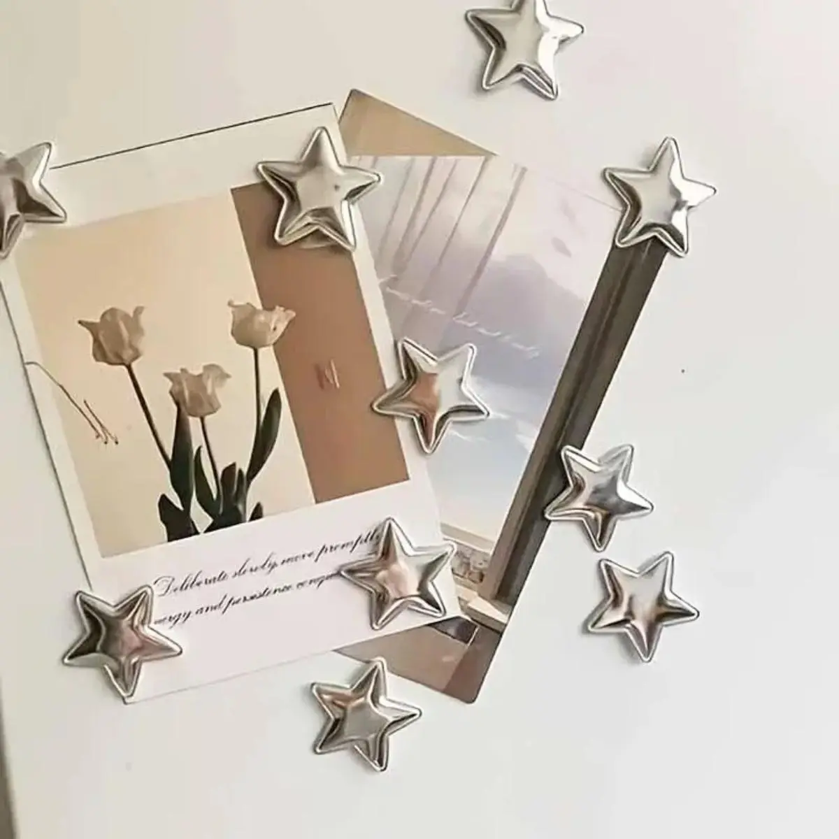 10Pcs Silver Star Shaped Fridge Magnets Set, Decorative Refrigerator Magnets for Kitchen Office Home Decor