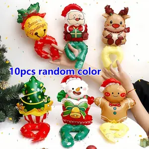 10Pcs Christmas Wrist Foil Balloons, 15.75 Inch Assorted Xmas Character Hand Wrist Balloon, Holiday Party Decorations for Christmas Party Favors & Festive Home Decor