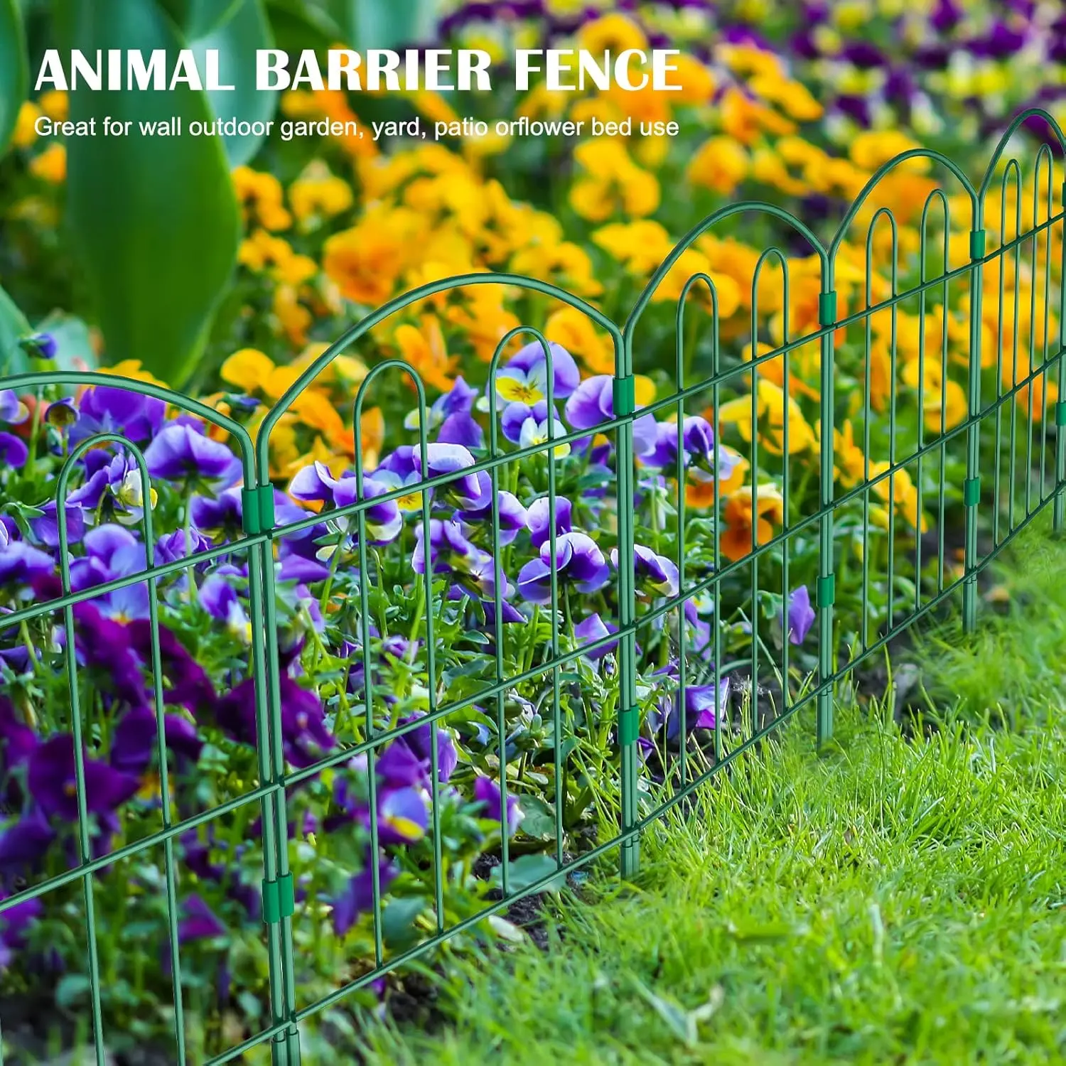10-Pack Green Metal Garden Fence Panels - 10ft Length, 24in High x13in Wide Rust-Free Iron Freestanding Fencing Panels, Easy to Assemble, Flexible Foldable, Patio Walkways Edging, Pet Barrier, Protect Your Outdoor Space, Father's Day Gift