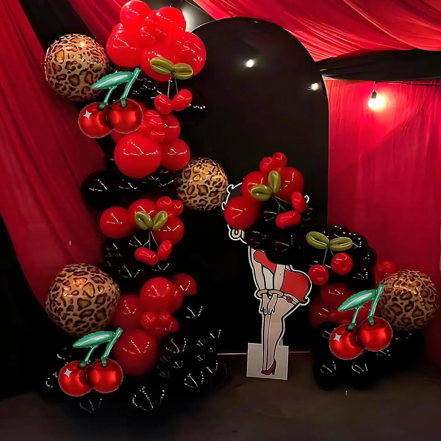 Red and Black Balloons Arch Kit, 163pcs Cheetah Print Birthday Decorations with Foil Cheetah Print Balloons for Leopard Birthday, Bachelorette, Cherry Theme Party Decorations