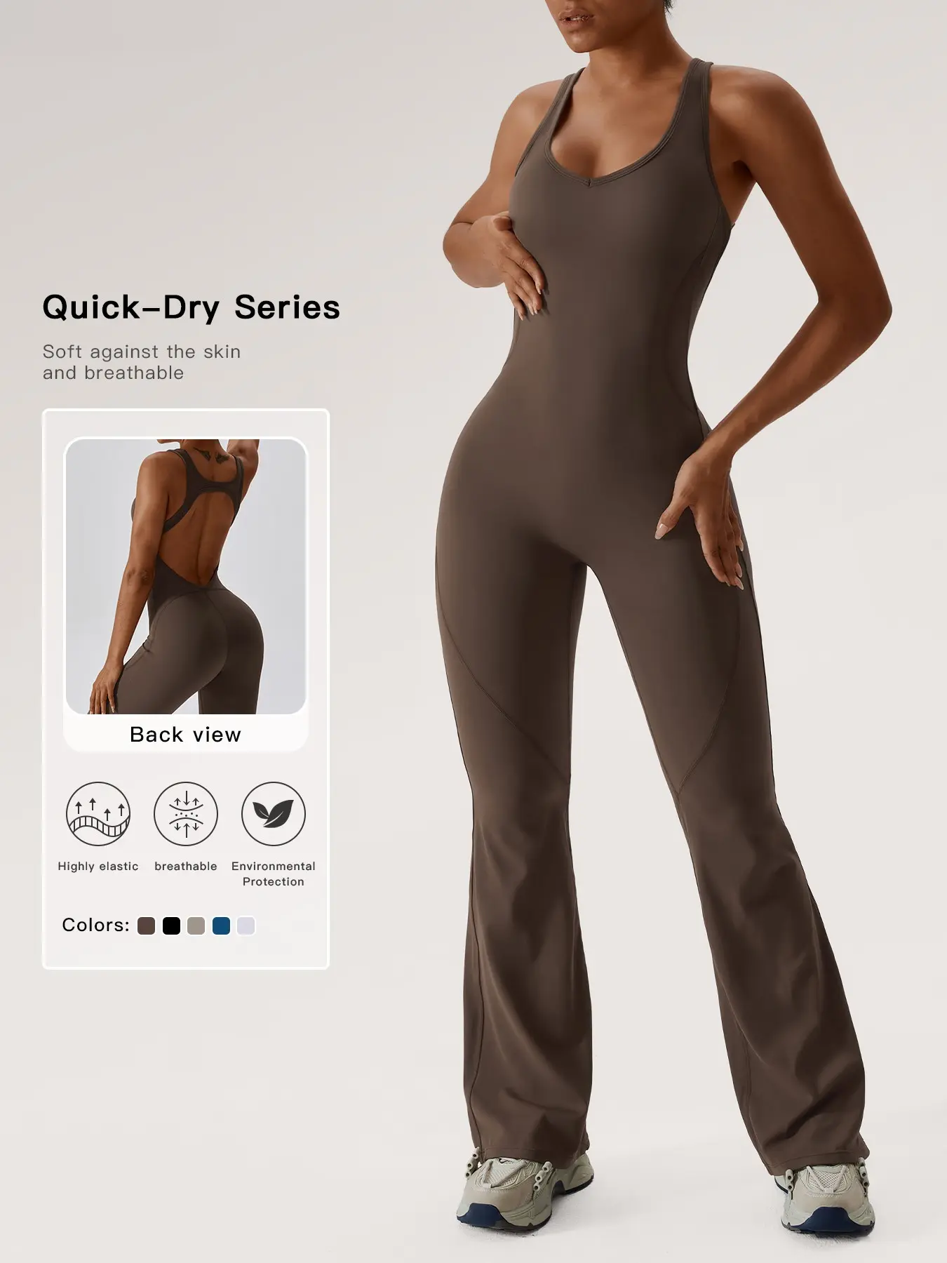 Women's Solid Cut Out Backless Sports Tummy Control Jumpsuit, Quick Drying U Neck Sleeveless Jumpsuit for Yoga Gym Workout, Ladies Sportswear for Summer