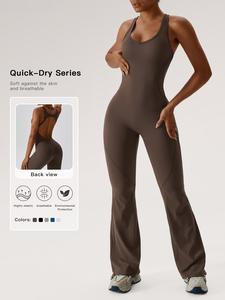 women's solid cut out backless sports tummy control jumpsuit, overalls for women, comfort quick drying u neck jumpsuit for yoga gym workout, jumpsuit for women, gym clothes, jumpsuit for women, earthtone fallfreshness, clothes for women