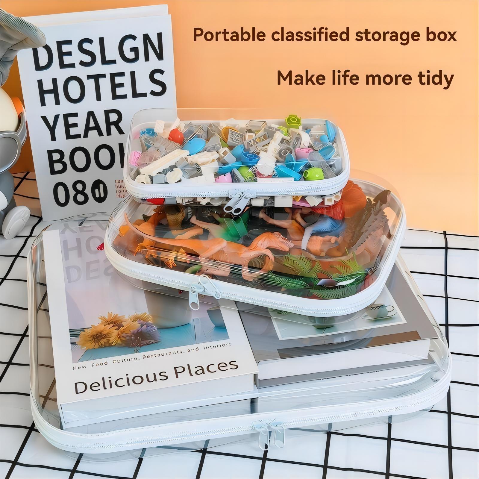 Clear Storage Box Set, 1/2/3 Counts/Set Large Capacity Organizational Zipper Storage Box, Portable Storage Organizer for Skincare, Clothes, Books, Laundry, Travel Toiletry Bag, Space Saver Organizer, Beauty Organizer, Multiple colors available