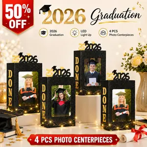 4 Sets Graduation Centerpieces Boxes for Table Decorations Light up 2026 Graduation Picture Frames Display with Done Grad Party Favor Gifts for College Graduate Class of 2026 Photo Props(Black)