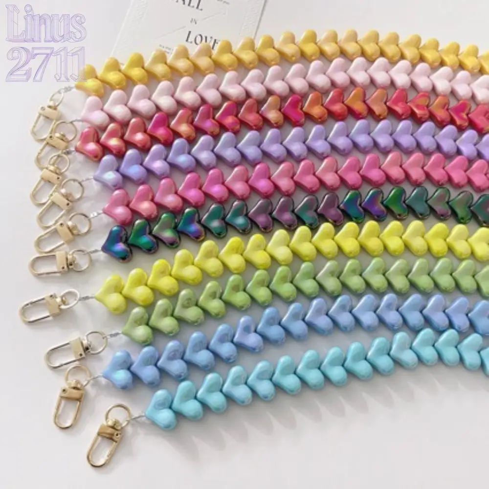 45cm Colorful Gradient Heart Beaded Bag Strap Detachable Metal Clasp Crossbody Purse Replacement Shoulder Chain Cute Rainbow Heart Phone Lanyard DIY Handbag Decorative Accessories for Women Wallet Key Bag Makeover