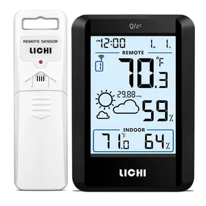 Indoor Outdoor Thermometer  Weather Station External Thermometer Hygrometer  with 330ft Range Remote Sensor,  Operated Backlit Display (Black)