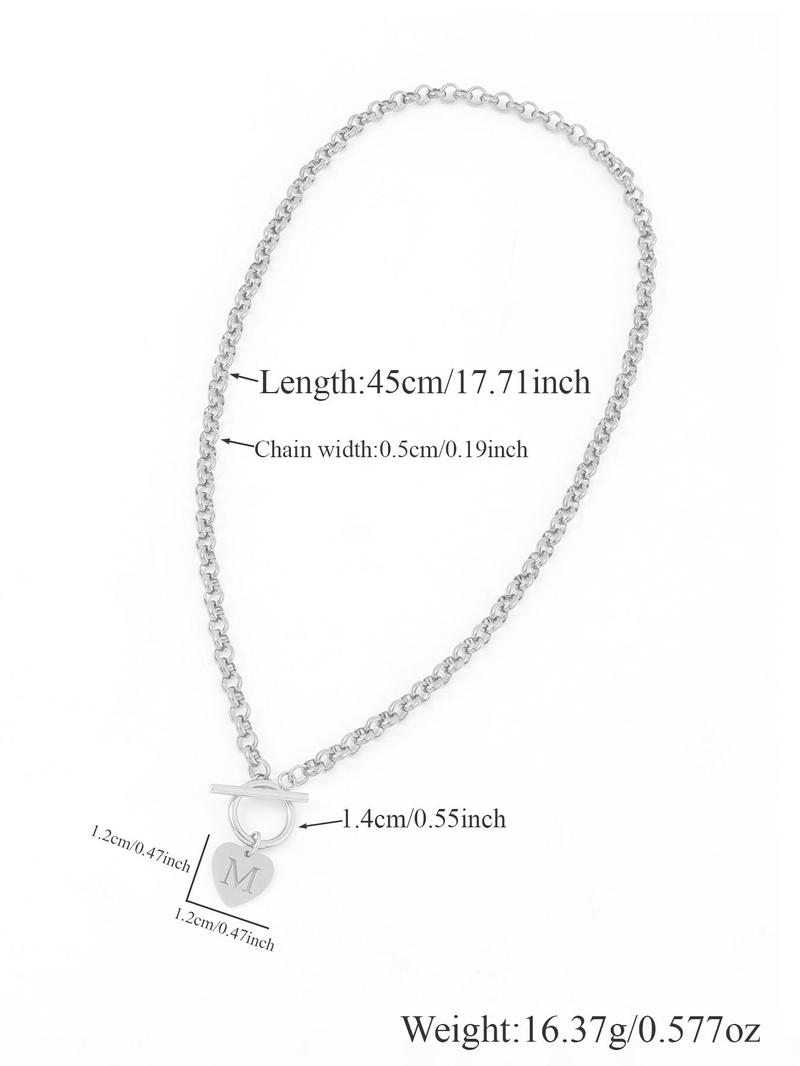 Heart Hollow Out Initial Pendant Necklace, Heart Shaped Necklace, Stainless Steel Chain Necklace for Women with OT Buckle, Elegant Fashion Jewelry for Party, Daily Decor, Trendy All-match & Exquisite Jewelry for Birthday Gift
