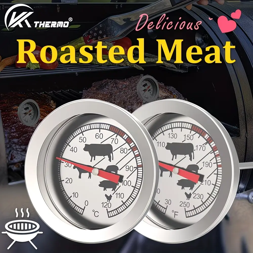 Meat Thermometer with Stainless Steel Probe and Glass Cover, BBQ Tool for Meat, Game, Beef, Lamb, Chicken, Kitchen Essential Cooking Tool, Restaurant School Supplies