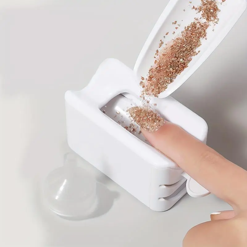 Shimmering Double Layer Glitter Powder Nail Art Storage Box - Efficient Jewelry Recycling, Portable & Professional Manicure Tool Organizer in Chic White