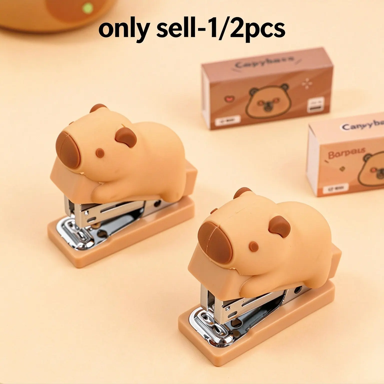 1/2pcs Cute Water Buffalo Desktop Stapler Set, Includes Staples, Mini Office Stapler, Kids Cartoon Desk Stapler, Back-To-School Supplies, Office Accessories