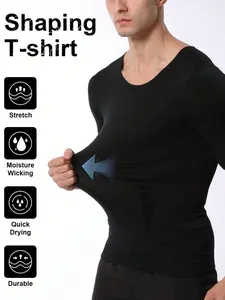 1 Count Men's Hight Compression Body Shaper Tops, Slimmer Shirt , Workout Shaperwear , Tummy Control Body Shaper Tee, Waist Trainer, Tight-Fitting Underwear, Shaping Body Lines, Training, Comfortable Basic Tops, Suitable for Daily and Sports