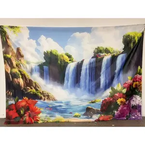 Waterfall & Flower Pattern Wall Banner, Reusable Wall Decoration, Wall Hanging Backdrop, Wall Hanging Banner for Party Decoration Supplies, Birthday, Anniversary, Indoor and Outdoor Decorations, Ornaments