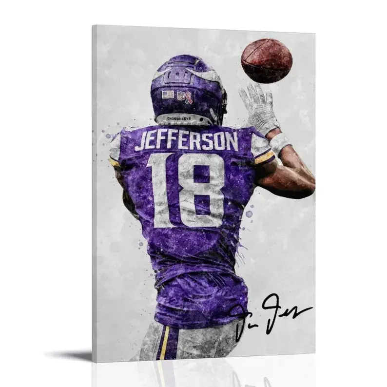 Rugby Star Justin Jefferson Signed Poster Watercolor  Wall Art Picture Painting Poster Canvas Print Artworks Bedroom Living Room Decor # NFL # PatrickMahomes # Josh Allen # JustinJefferson # OBJ # ChiefsKingdom # BillsMafia