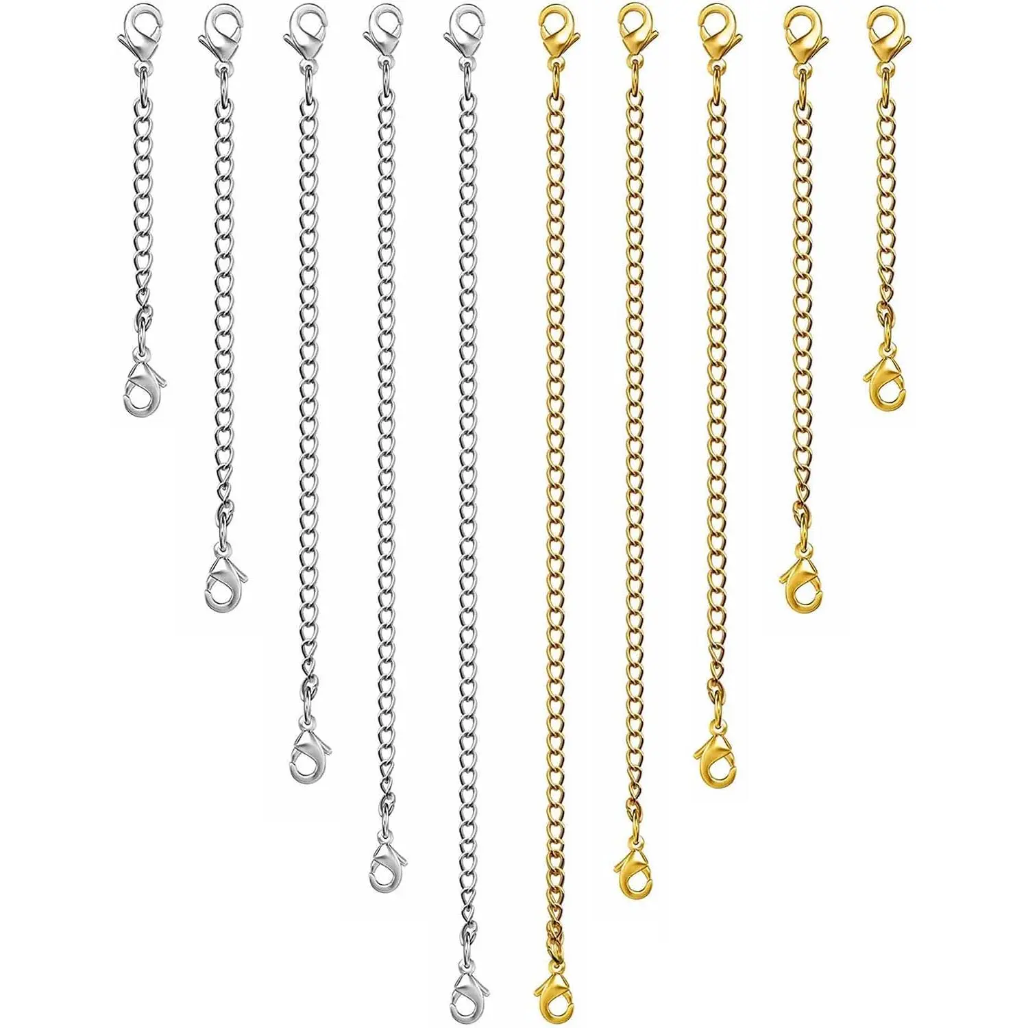 Necklace Extender 10Pcs Chain Extenders for Necklaces Bracelet, 14K Gold and Silver Plated Stainless Steel Extension Chain for Women Jewelry Making