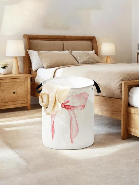 Durable Laundry Basket with Handle, Laundry Hamper, Bow Print Design, Foldable Clothes Storage Bin, Large Capacity Toy Organizer for Home Use