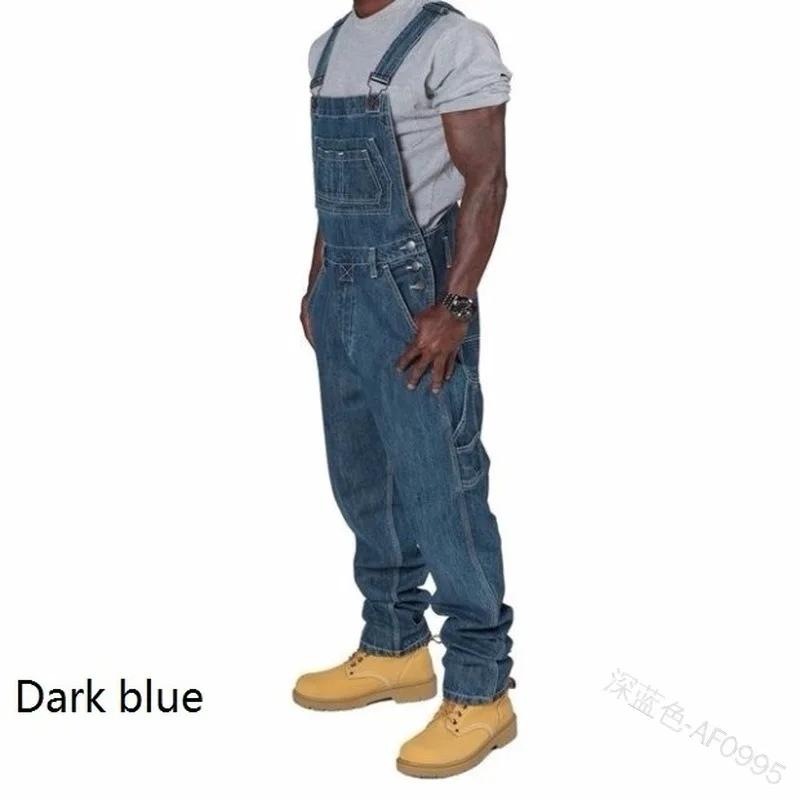 baggy sweatpants men Mens Jeans Overalls Men Jumpsuit Pockets Casual Loose Long Denim Pants Straight Rompers Autumn Plus Size Punk Biker One Piece Blue Menswear Trouser Beige