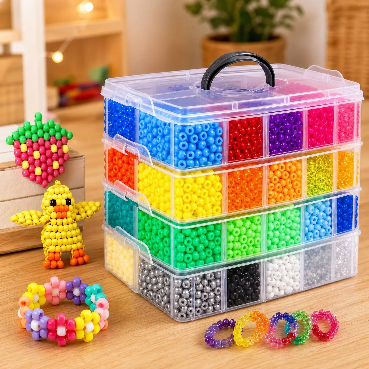 10,000 Pcs Bulk Pony Beads, 40 Colors 6x9mm Assortment with Glow-in-the-Dark Accent Pieces, DIY Bracelet & Jewelry Making Supplies for Kids and GirlsGift