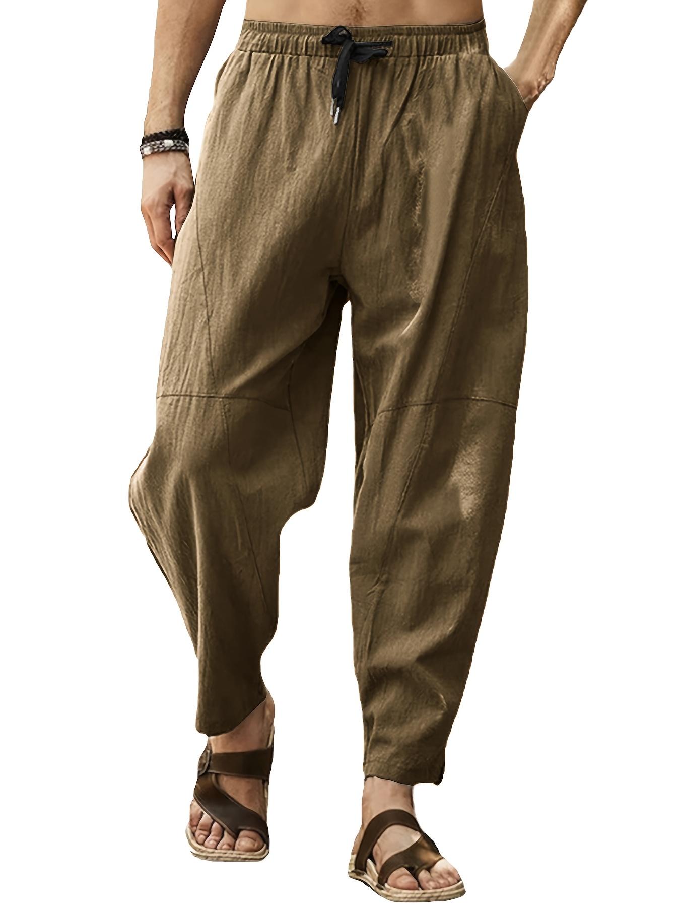 Men'S Drawstring Aladdin Hippie Harlequin Pants Loose Drop Crotch
