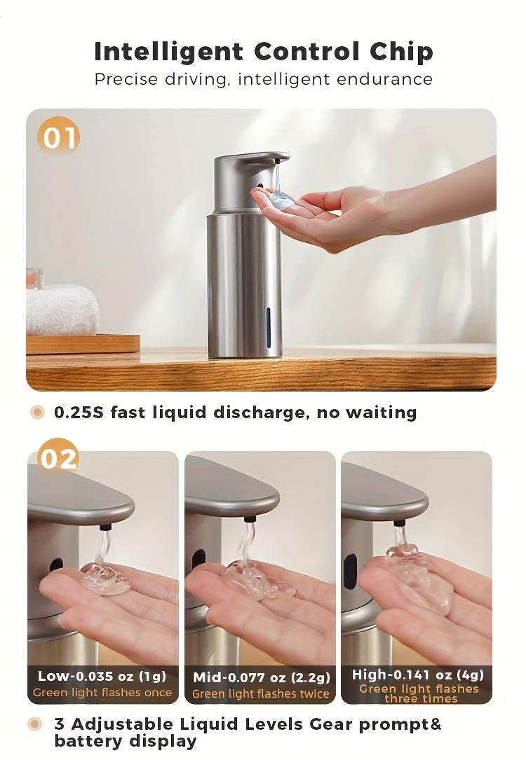 Automatic Sensor Soap Dispenser, Stainless Steel Rechargeable Liquid Dispenser, Infrared Sensor Hand Bottle, Adjustable Height Levels, 16.23oz Large Capacity, Rechargeable Wall-Mounted Bathroom Liquid Dispenser Suitable for Kitchen And Bathroom
