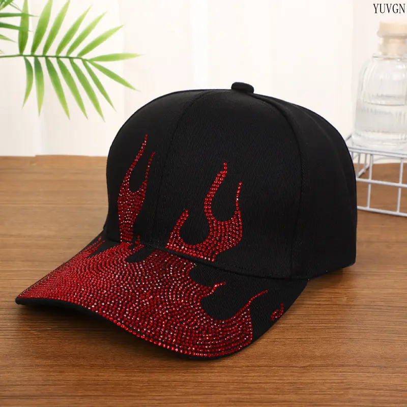 Punk Street Baseball Cap with Sparkly Bling Rhinestone Flame Graphic, Unisex Adjustable Size for Concerts and Outdoor Wear, Unisex Wear, Concert Wear, Sparkly Rhinestones