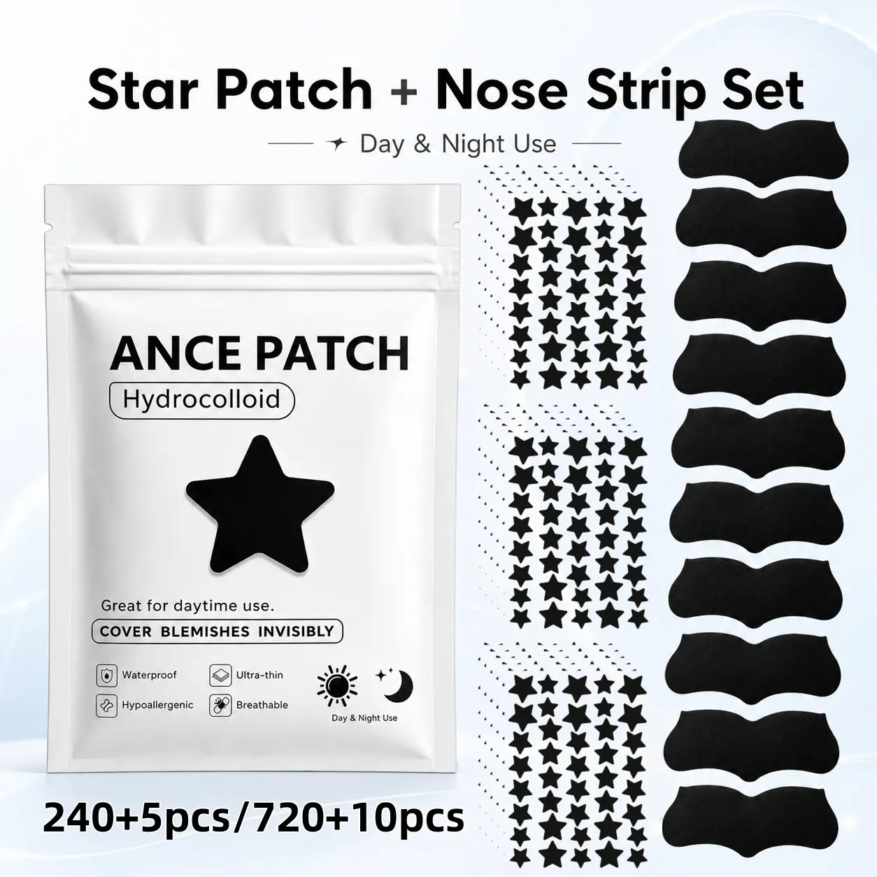 245pcs/730pcs Star Face Cover Tea Tree Patches and Nose Strips, 2-In-1 Beauty Set for Home Care, Office, Festivals, Birthdays