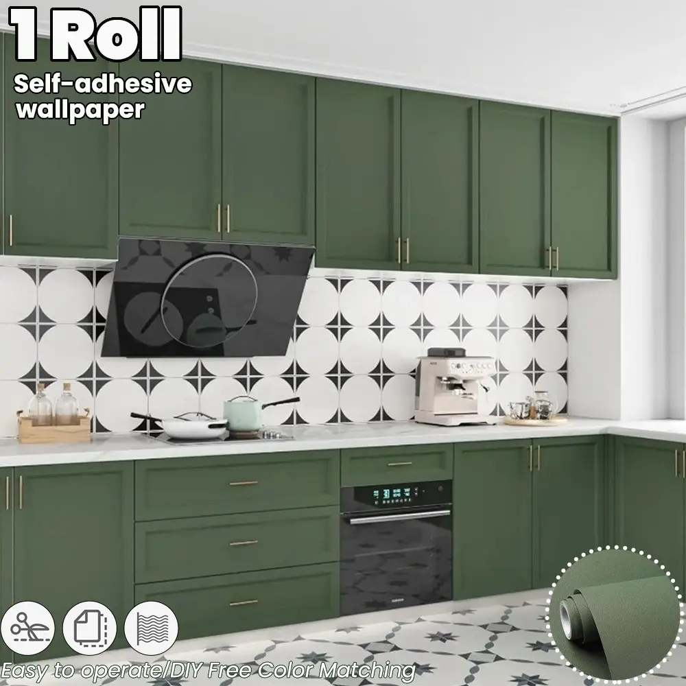40cm Wide Matcha Self-Adhesive Wallpaper, Matte Texture, Removable, Waterproof, Easy Peel-And-Stick, Home Decor, Kitchen Renovation