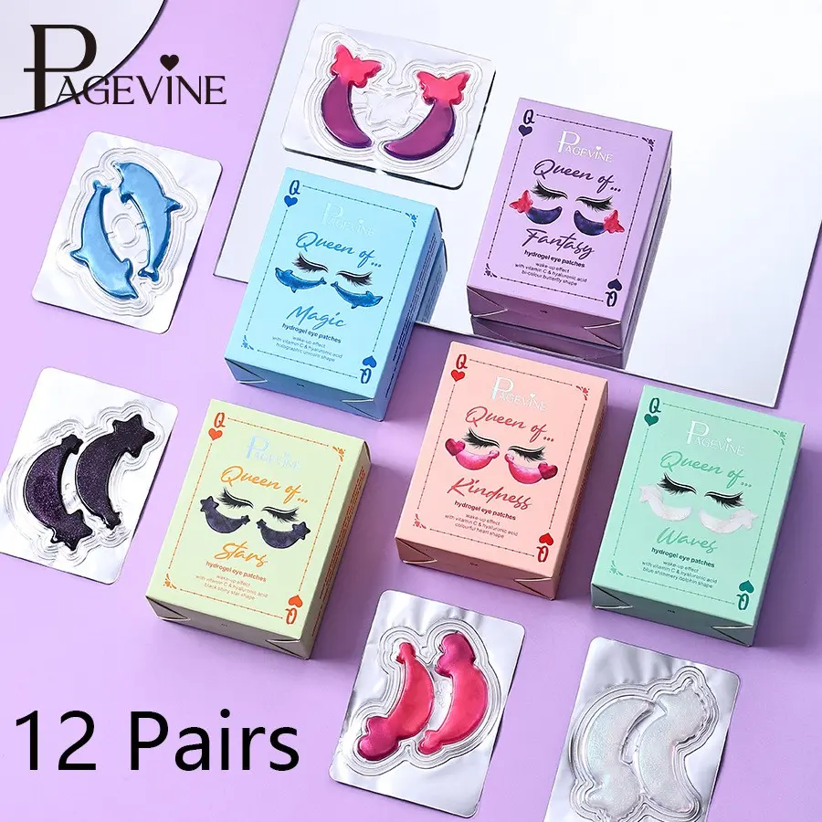 12 Pairs PAGE VINE Cute Shaped Hydrogel Eye Patches, Fun Creative Cartoon Design, Moisturizing Soothing Eye‑Area Care, Relieve Dry Fine Lines Around Eyes, Hydrating Repair, For Men Women Daily Home Skin Care, Multiple Styles Available
