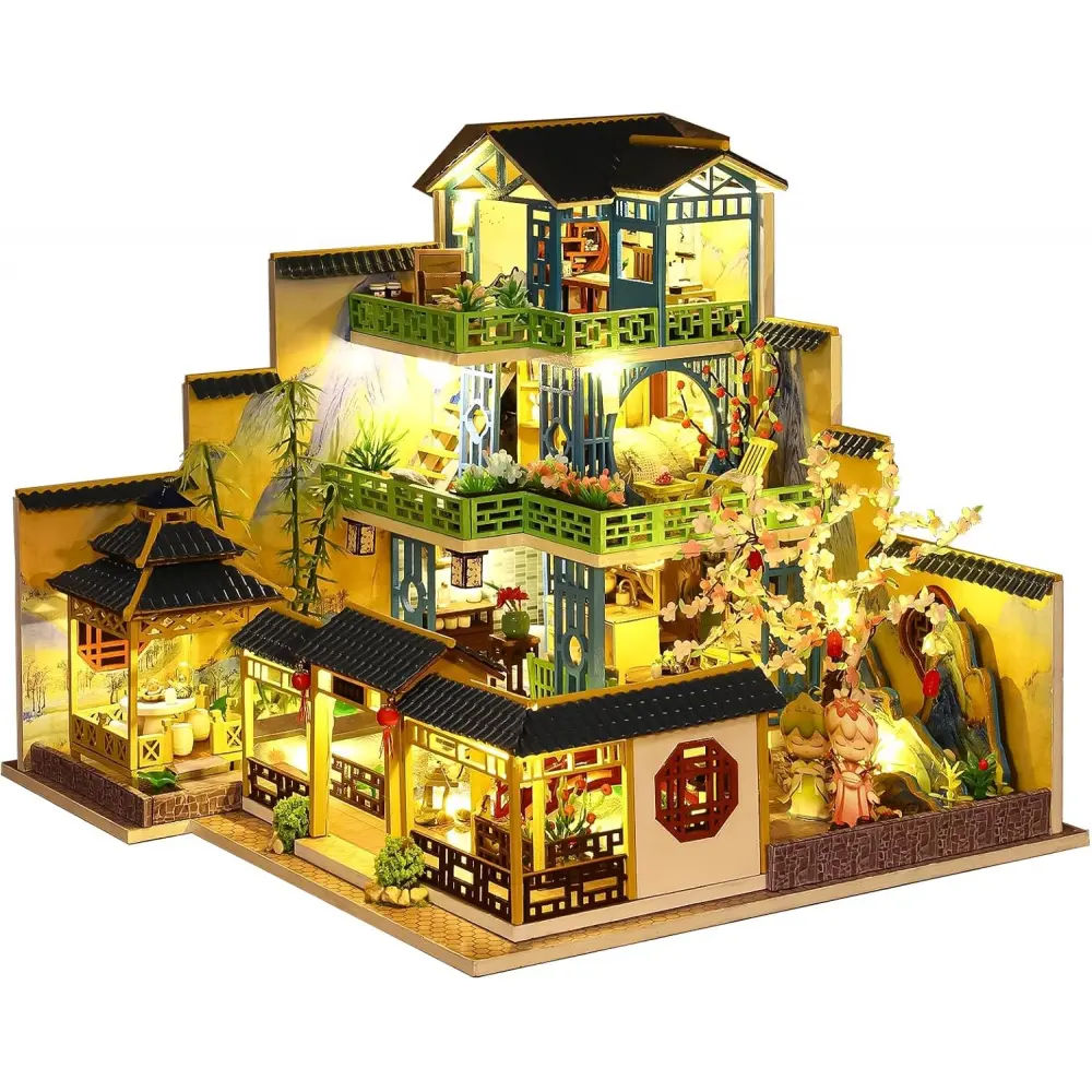 Spilay Dollhouse DIY Miniature Wooden Furniture Kit,Mini Handmade Big Castle Model with Dust Cover & Music Box,with dust Cover 1:24 Scale Creative Doll House for Adult Gift