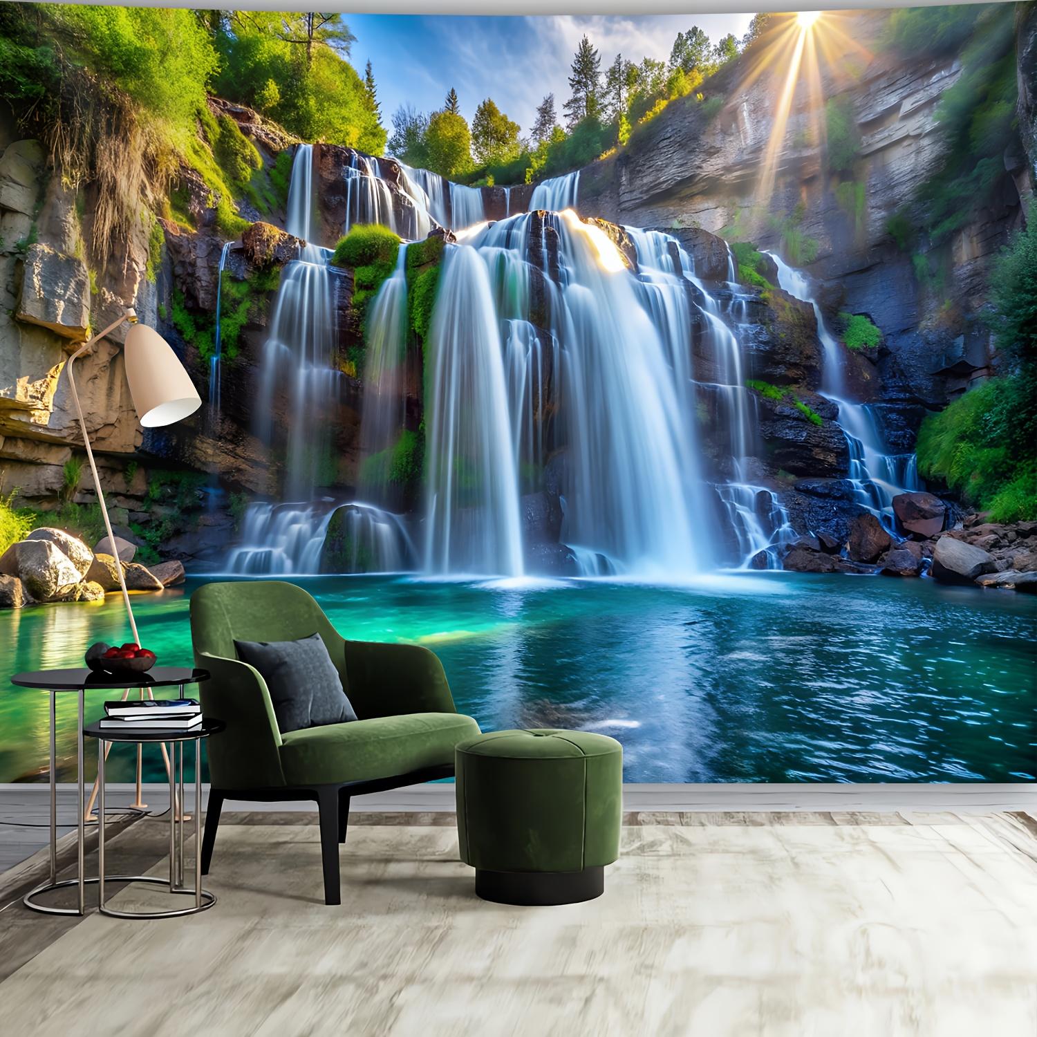1 piece, Extra Large Waterfall and Sunlight Landscape Tapestry - Polyester Wall Hanging for Living Room, Bedroom, Office Decoration - Easy to Install, No Power Required