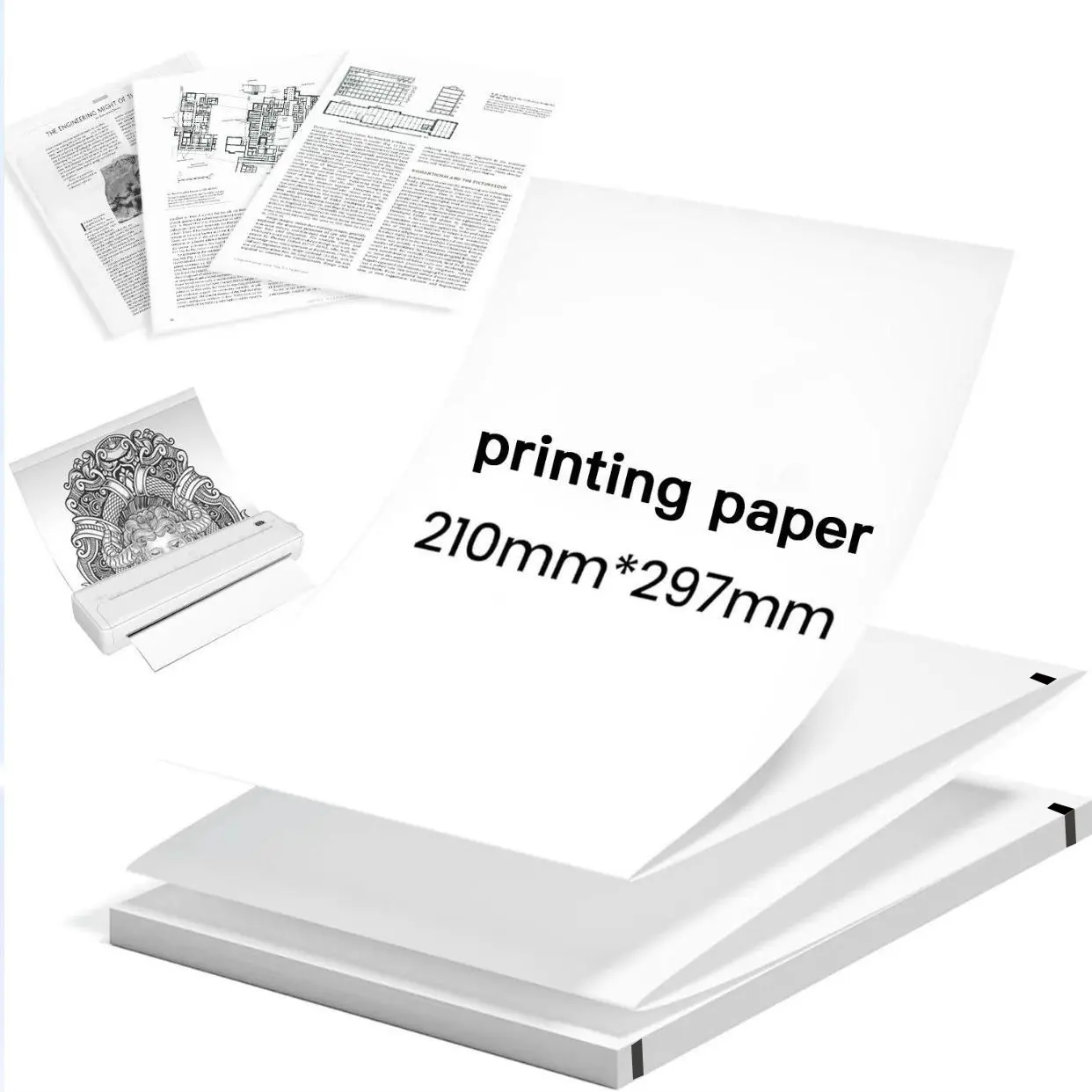 A4 Thermal Paper, 100/200 Sheets Continuous Printing Graph Paper, Office Stationery & Supplies for Home School Office
