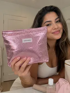 Cute Silver Makeup Organizer Bag for Women Girls, Fashion Metallic Cosmetic Storage Pouch with Large Capacity for Toiletries Skincare Beauty Accessories Travel Essentials, Christmas Valentine Day Birthday Gift for Her
