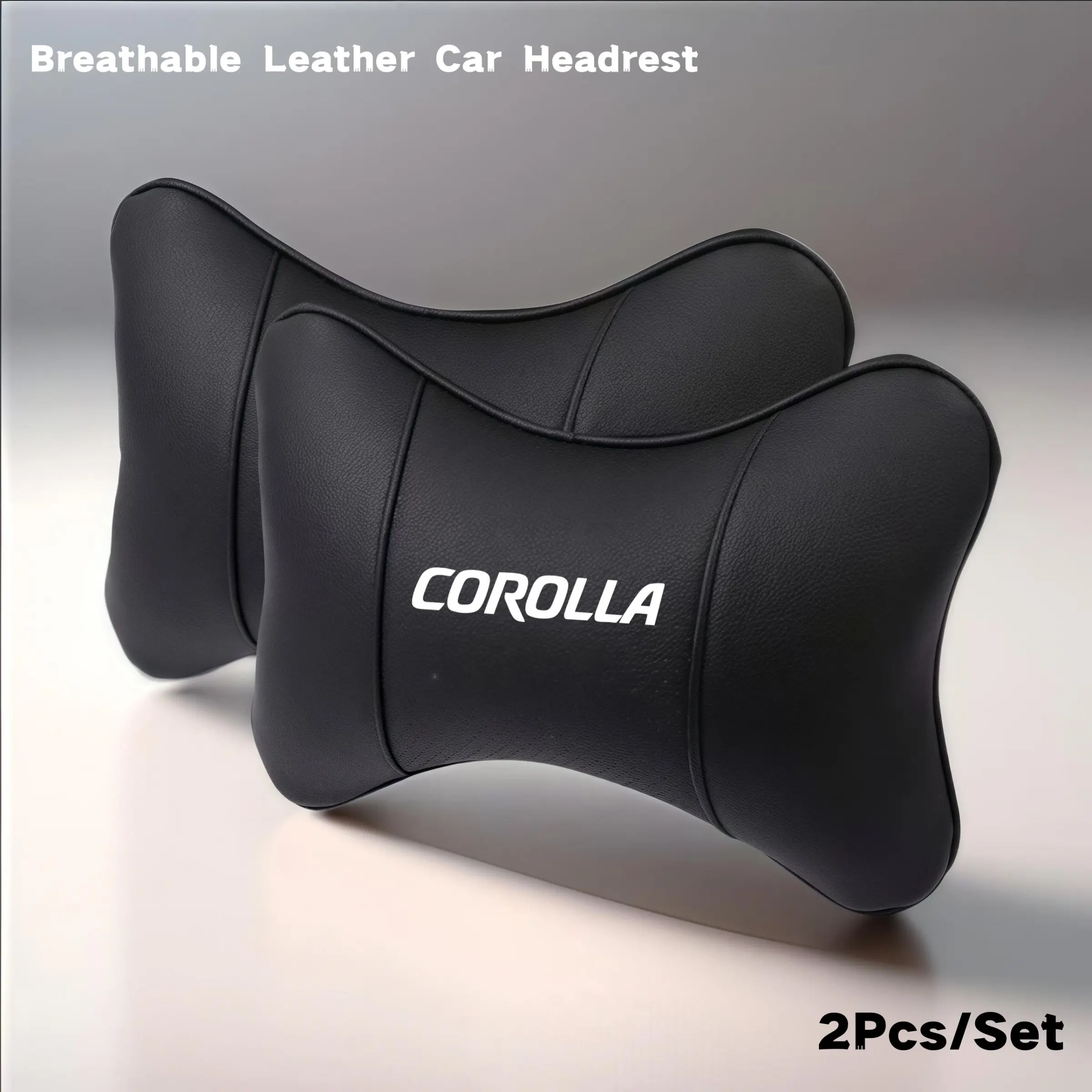 2pcs Car Seat Full PU Leather Headrest, All-Season Neck Support Pillow, Compatible with Toyota Corolla, Automotive Interior Accessories
